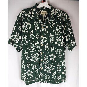Eddie Bauer Men's Large Tropical Button Down Shirt Linen Cotton Green